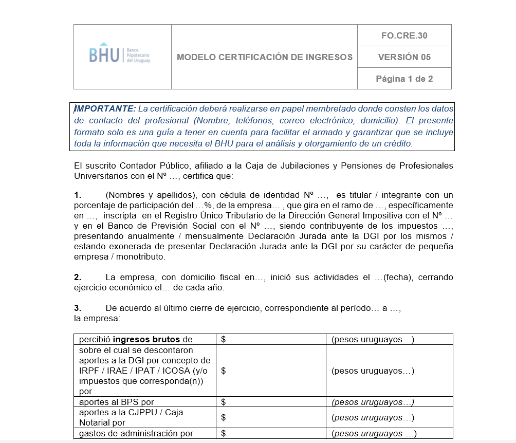 certificado de ingresos bhu